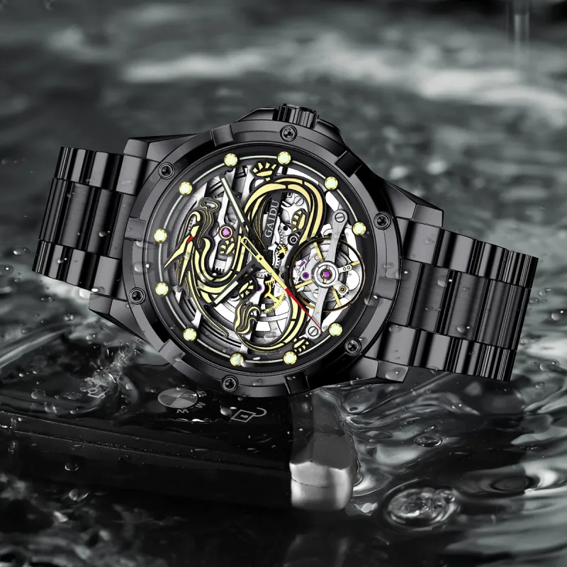 GAIDU Automatic Mechanical Movement Steel Strap Watch Men's Watches Black Dial-11