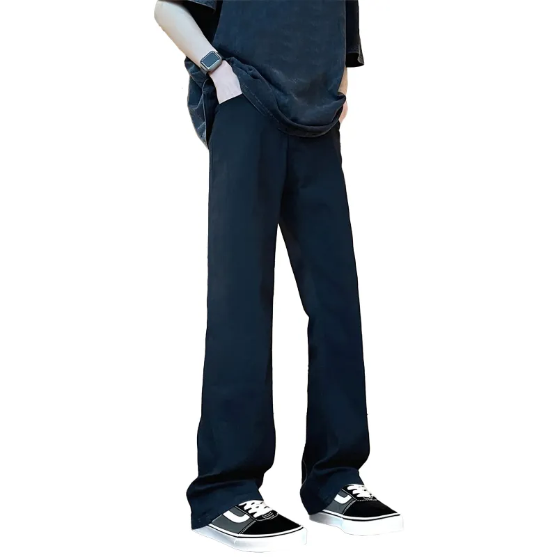 HUANQIU Straight Fit Versatile Urban Techwear Pants Unisex Black-1