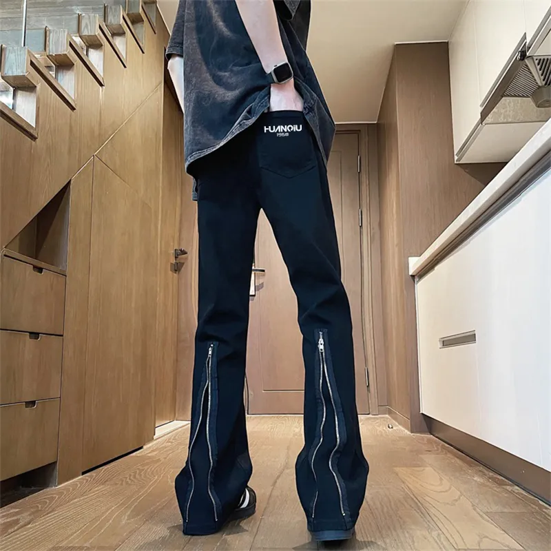 HUANQIU Straight Fit Versatile Urban Techwear Pants Unisex Black-2