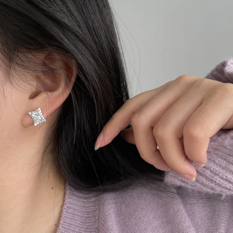 OUBI.YABI 925 Sterling Silver Needle Zircon Stud Earrings Women's-1