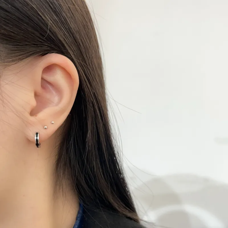 OUBI.YABI White Gold Plated Copper Dripping Black Oil Metal Hoop Earrings Unisex-2