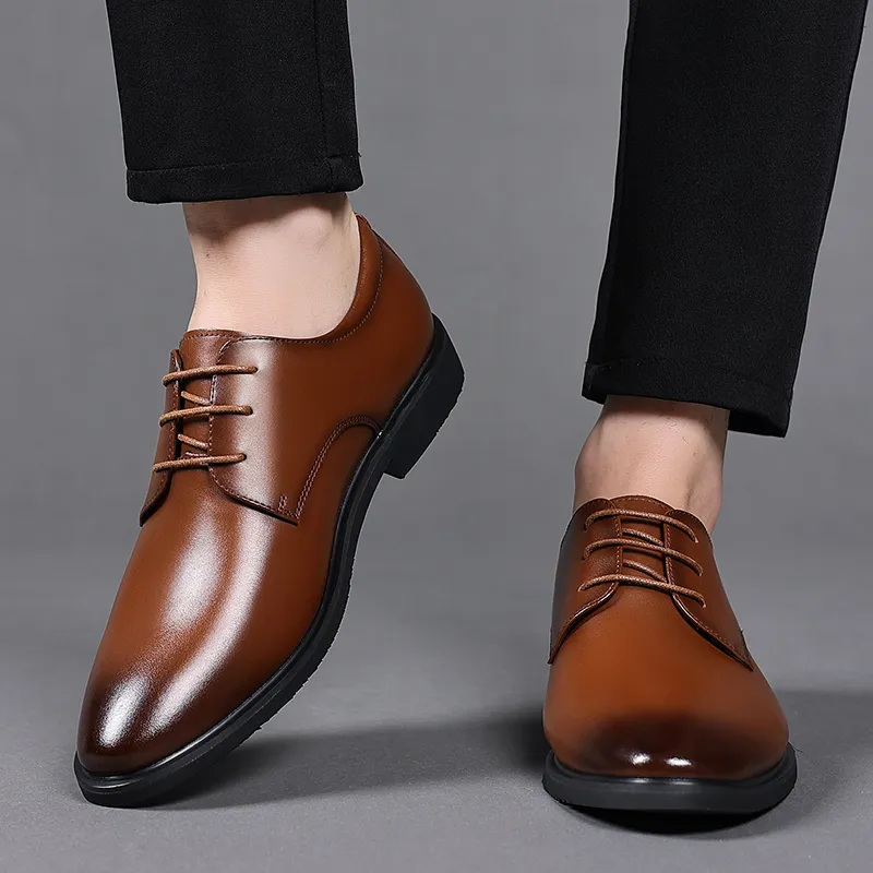Shanpijiang Dress Shoes Men Low Top Black/Tea Brown-7