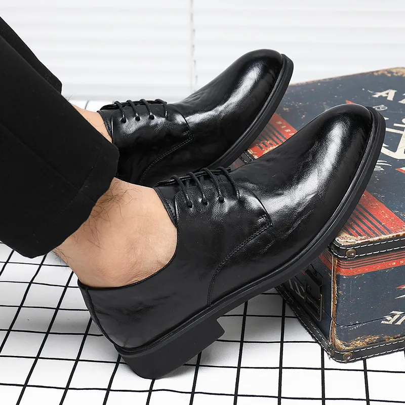 Shanpijiang Dress Shoes Men Low Top Black/Tea Brown-3