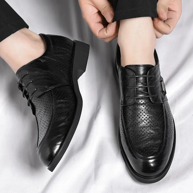 Shanpijiang Dress Shoes Men Low Top Black/Tea Brown-3