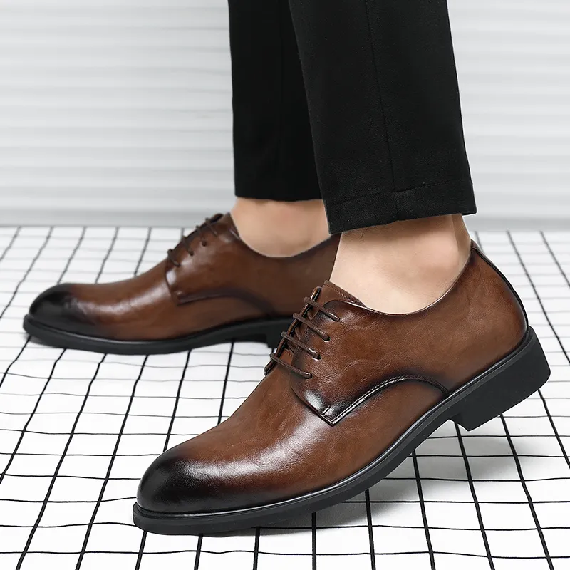 Shanpijiang Dress Shoes Men Low Top Black/Tea Brown-6
