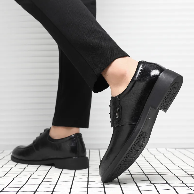 Shanpijiang Dress Shoes Men Low Top Black/Tea Brown-4