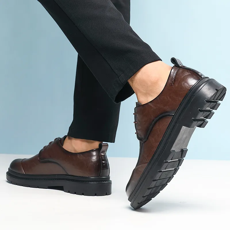 Shanpijiang Men's Casual Shoes Men Low Top Black/Tea Brown-7