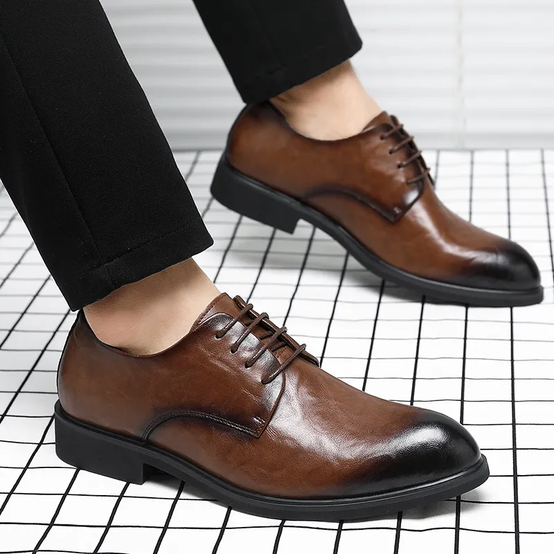 Shanpijiang Dress Shoes Men Low Top Black/Tea Brown-7