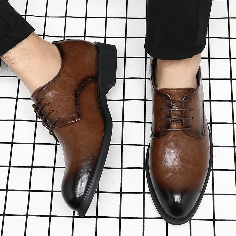 Shanpijiang Dress Shoes Men Low Top Black/Tea Brown-8