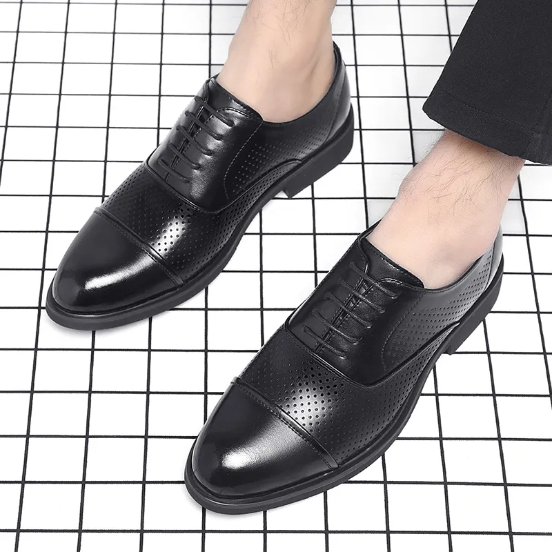 Shanpijiang Dress Shoes Men Low Top Black/Tea Brown-1