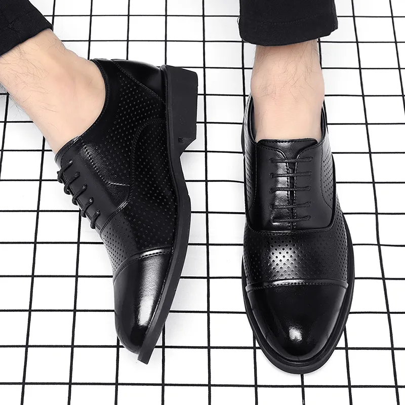 Shanpijiang Dress Shoes Men Low Top Black/Tea Brown-2