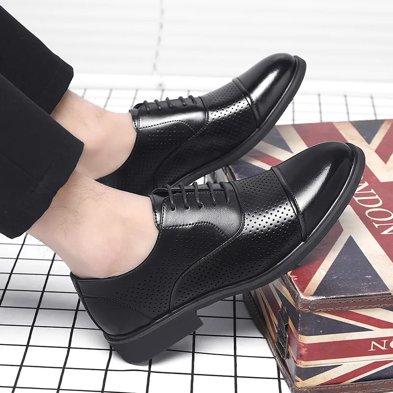 Shanpijiang Dress Shoes Men Low Top Black/Tea Brown-4