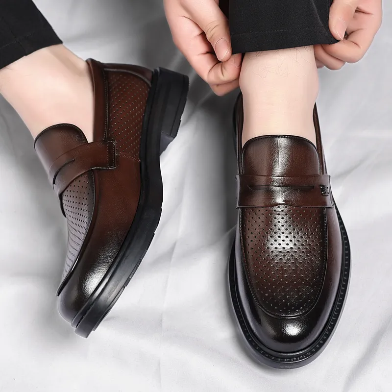 Shanpijiang Men's Casual Shoes Men Low Top Black/Tea Brown-8