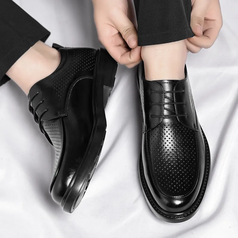 Shanpijiang Dress Shoes Men Low Top Black/Brown-2