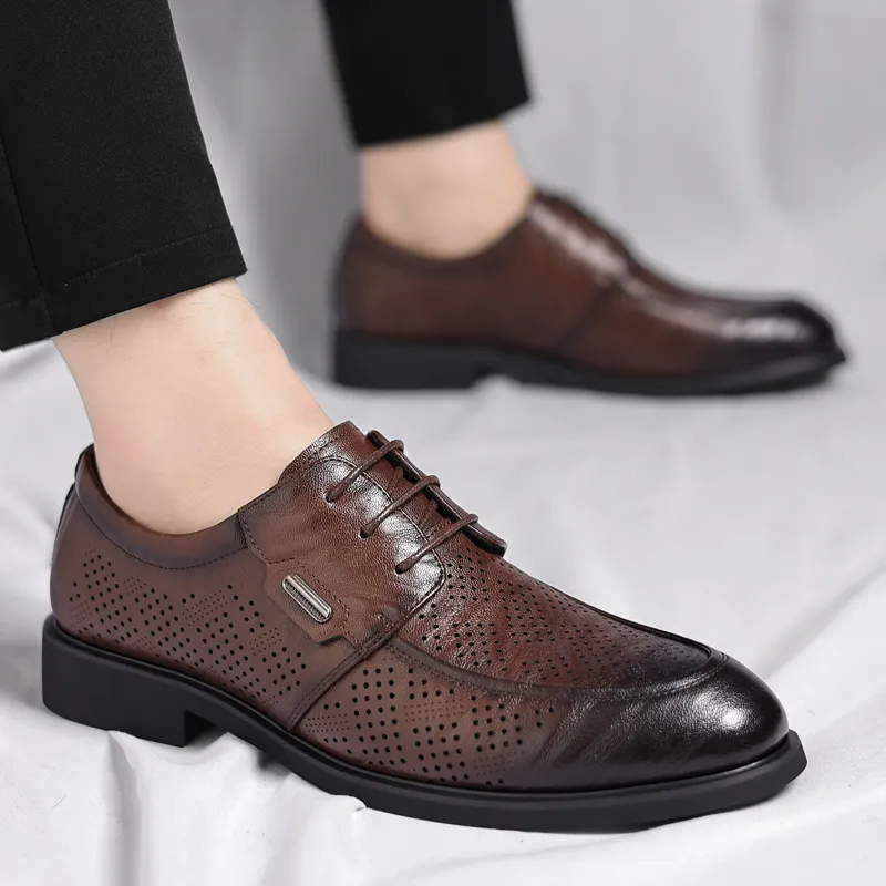 Shanpijiang Dress Shoes Men Low Top Black/Tea Brown-6