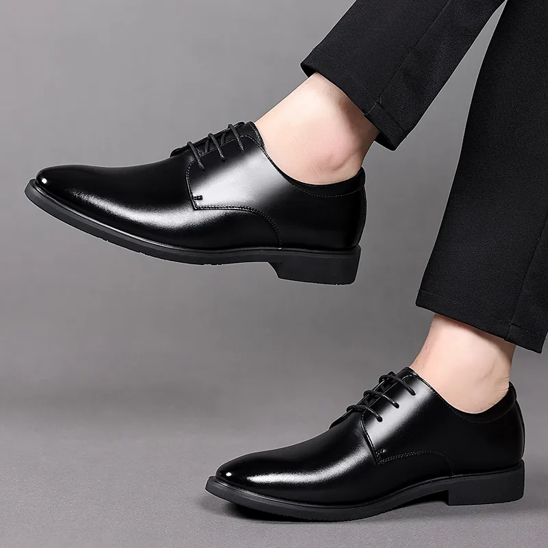 Shanpijiang Dress Shoes Men Low Top Black/Tea Brown-4