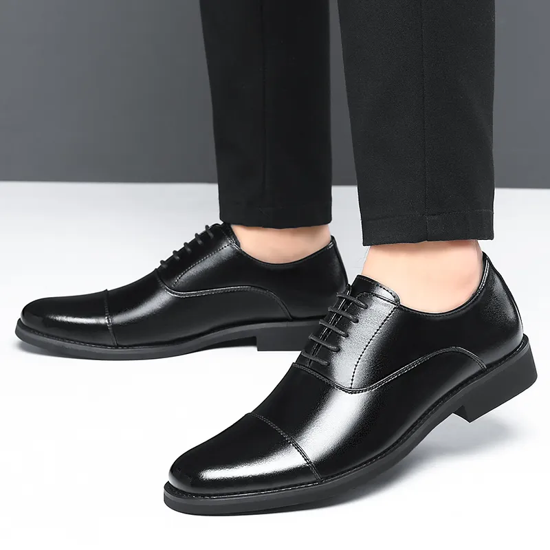 Shanpijiang Dress Shoes Men Low Top Black/Tea Brown-1