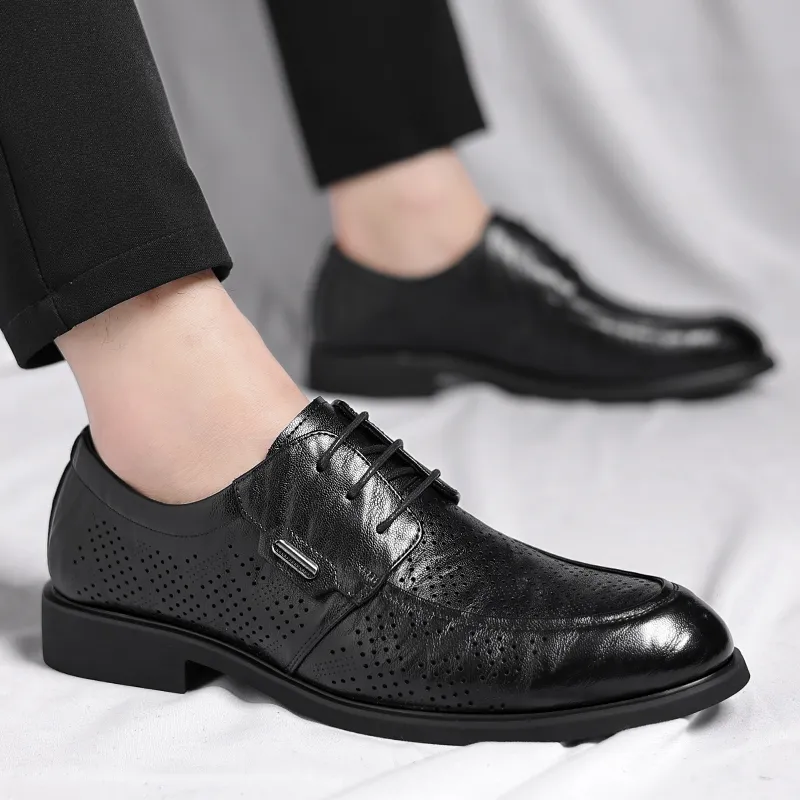 Shanpijiang Dress Shoes Men Low Top Black/Tea Brown-1