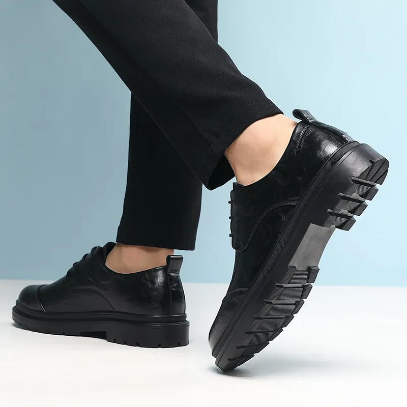 Shanpijiang Men's Casual Shoes Men Low Top Black/Tea Brown-3