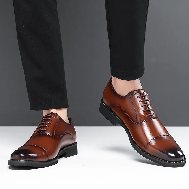Shanpijiang Dress Shoes Men Low Top Black/Tea Brown-7