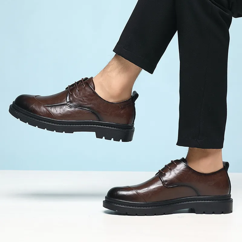 Shanpijiang Men's Casual Shoes Men Low Top Black/Tea Brown-6