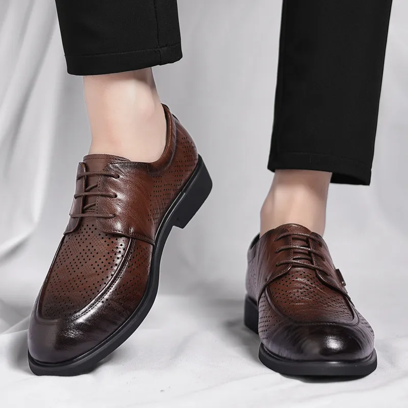 Shanpijiang Dress Shoes Men Low Top Black/Tea Brown-7