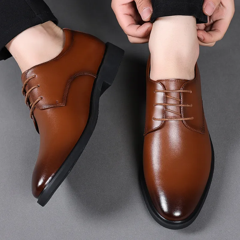 Shanpijiang Dress Shoes Men Low Top Black/Tea Brown-8