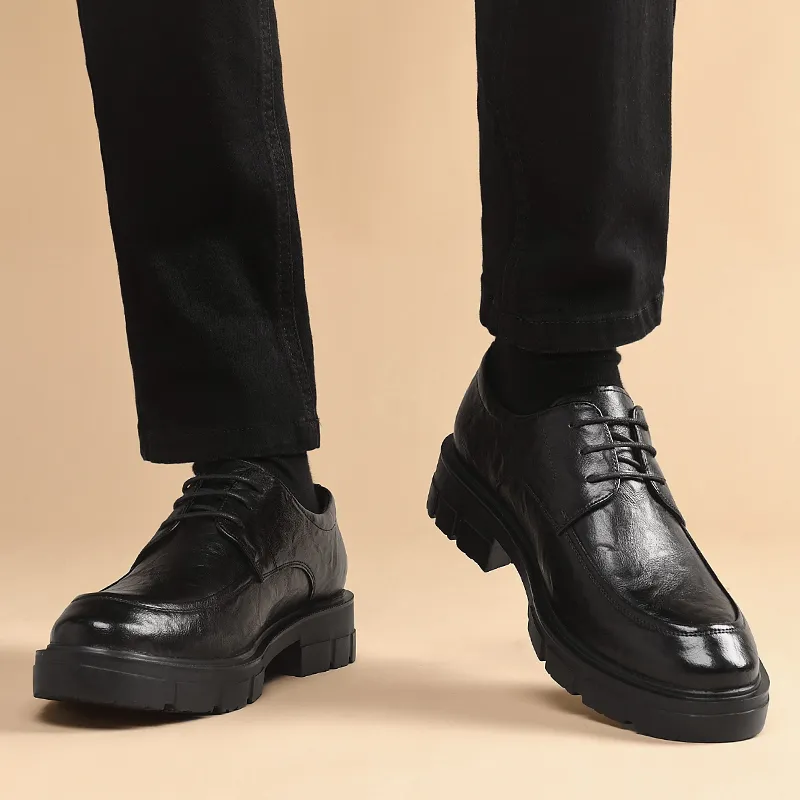 Shanpijiang Dress Shoes Men Low Top Black/Tea Brown-3