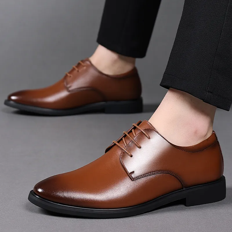 Shanpijiang Dress Shoes Men Low Top Black/Tea Brown-6
