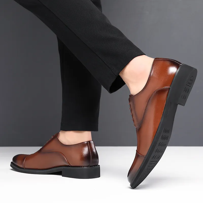 Shanpijiang Dress Shoes Men Low Top Black/Tea Brown-8