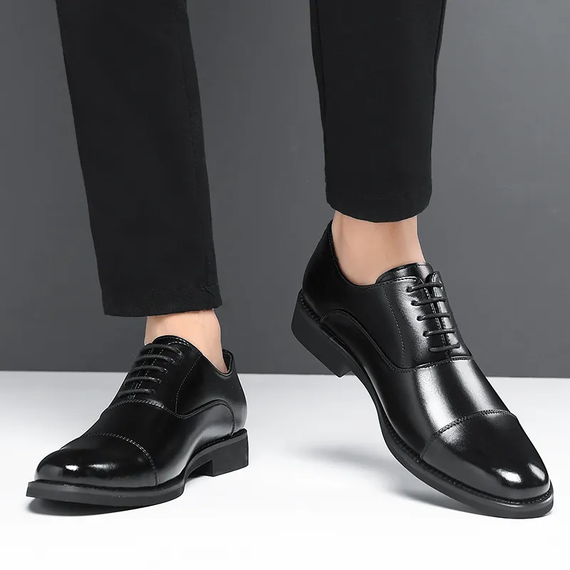 Shanpijiang Dress Shoes Men Low Top Black/Tea Brown-2