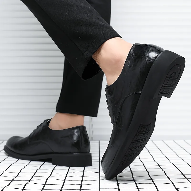 Shanpijiang Dress Shoes Men Low Top Black/Tea Brown-4
