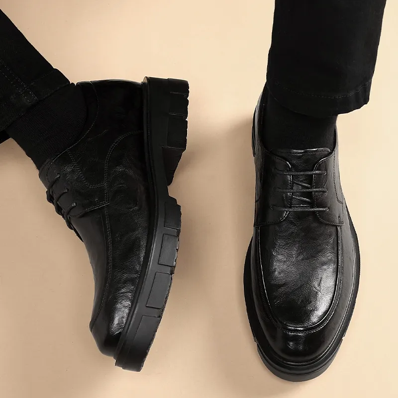 Shanpijiang Dress Shoes Men Low Top Black/Tea Brown-2