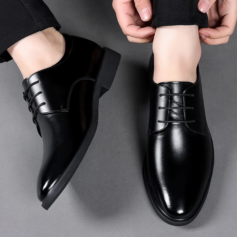 Shanpijiang Dress Shoes Men Low Top Black/Tea Brown-2
