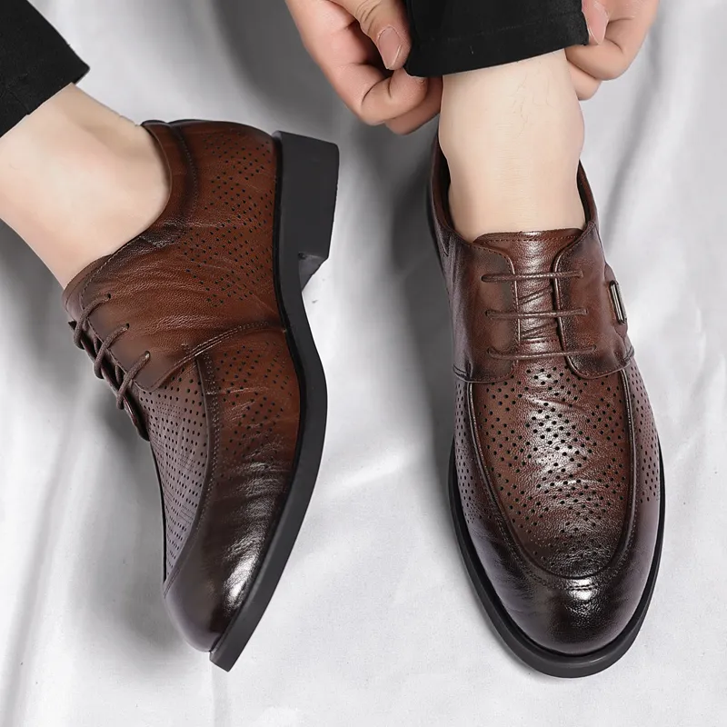 Shanpijiang Dress Shoes Men Low Top Black/Tea Brown-8