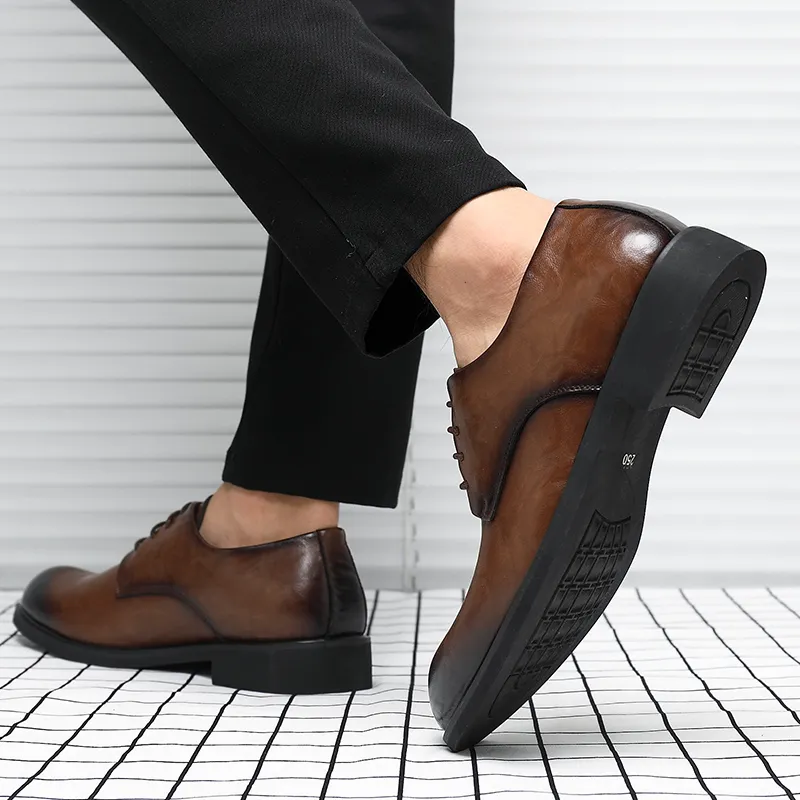 Shanpijiang Dress Shoes Men Low Top Black/Tea Brown-9
