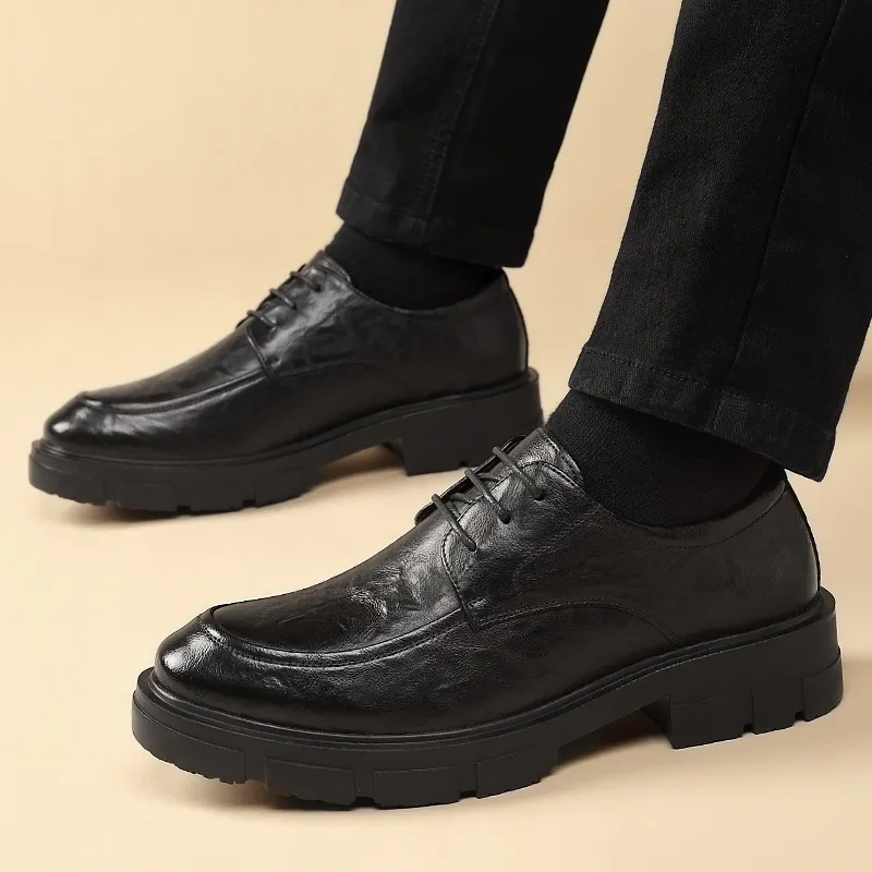 Shanpijiang Dress Shoes Men Low Top Black/Tea Brown-1
