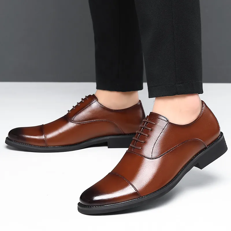 Shanpijiang Dress Shoes Men Low Top Black/Tea Brown-6