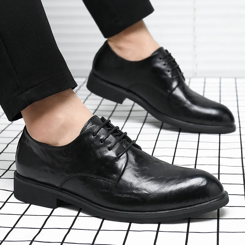 Shanpijiang Dress Shoes Men Low Top Black/Tea Brown-2