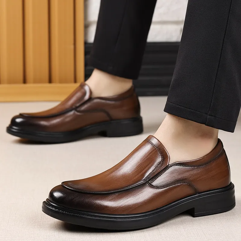 Shanpijiang Men's Casual Shoes Men Low Top Black/Tea Brown-6