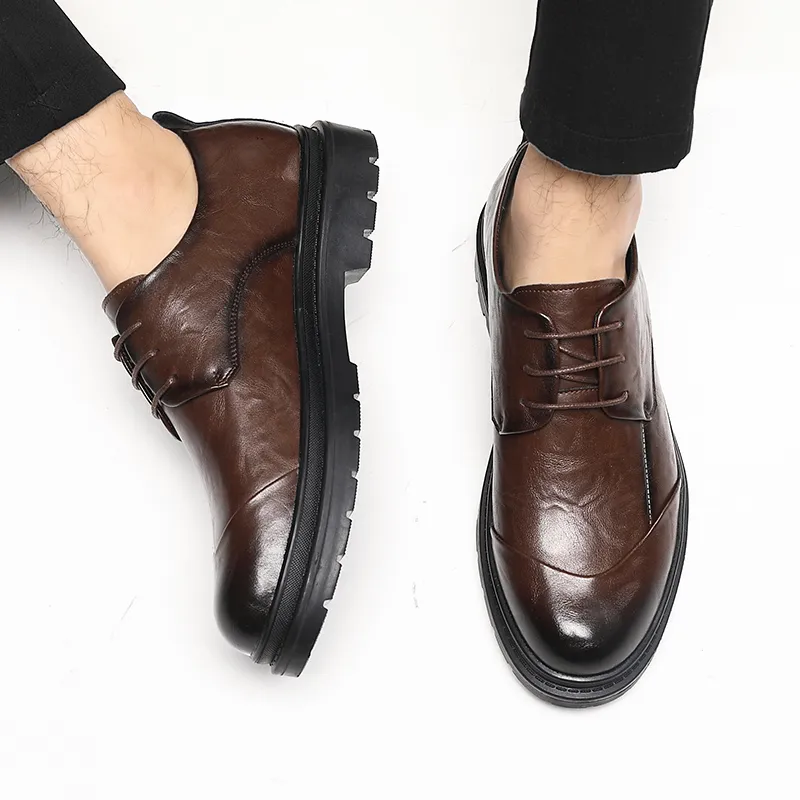 Shanpijiang Men's Casual Shoes Men Low Top Black/Tea Brown-8