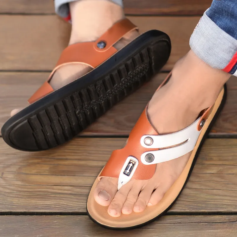AOKANG Flip Flops Beach Sandals Men's Blue Orange Yellow-6