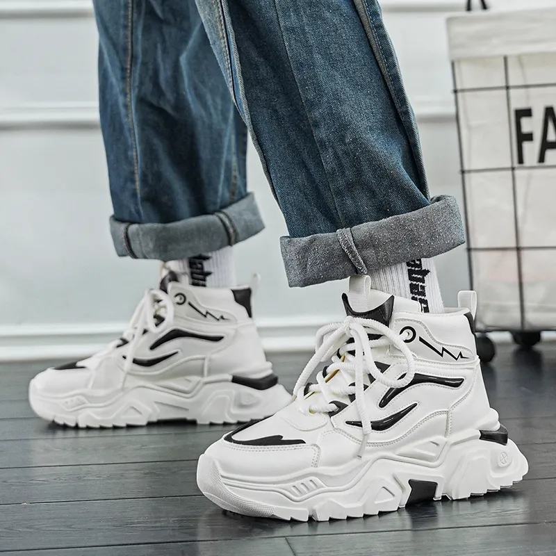 PNKE Anti Slip And Wear Resistant Height Increasing High Top Casual Shoes Men's-6