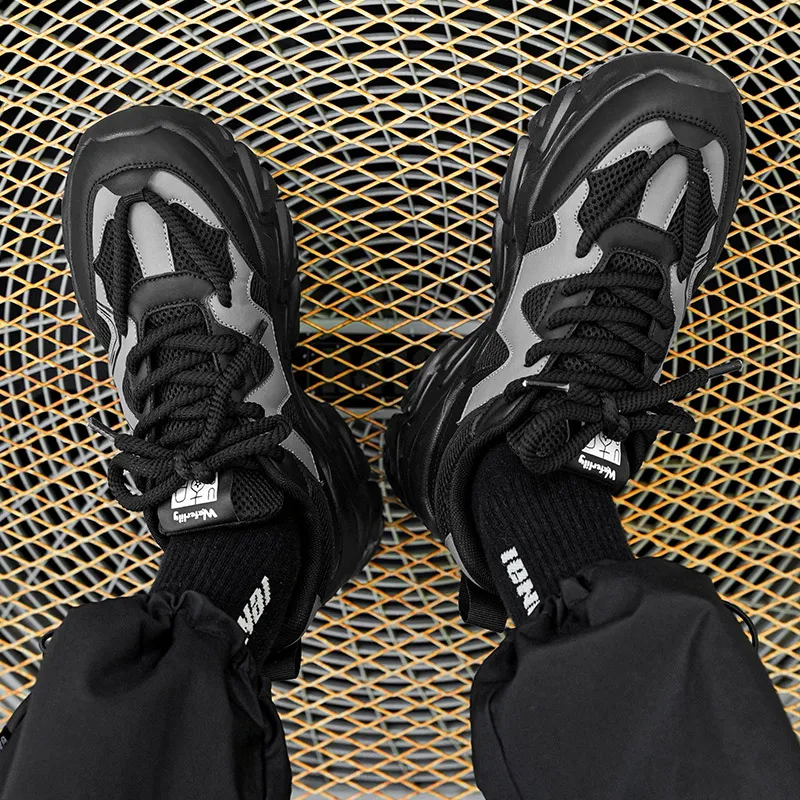 PNKE Slip Resistant, Abrasion Resistant, Breathable, Lightweight, Height Increasing Low Top Chunky Sneakers Men's-10