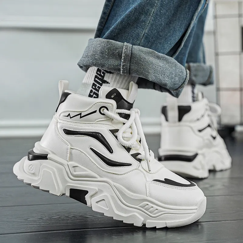 PNKE Anti Slip And Wear Resistant Height Increasing High Top Casual Shoes Men's-7