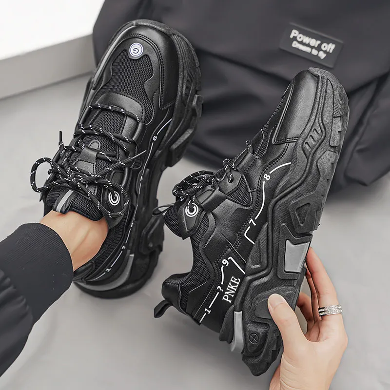 PNKE Anti-Slip Wear-Resistant Breathable Height Increasing Low-Top Chunky Sneakers Men's White-9