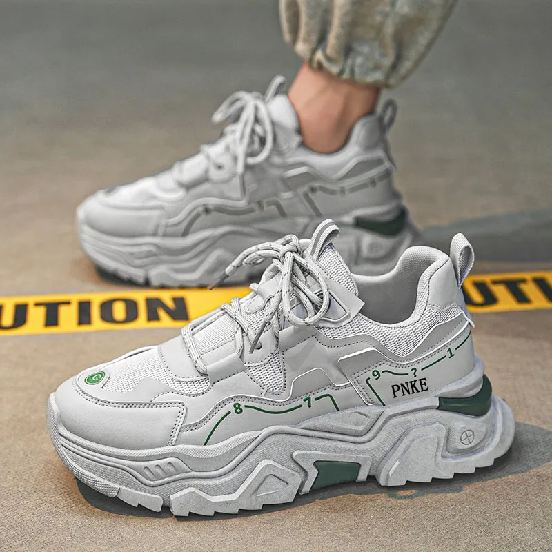 PNKE Anti-Slip Wear-Resistant Breathable Height Increasing Low-Top Chunky Sneakers Men's White-20