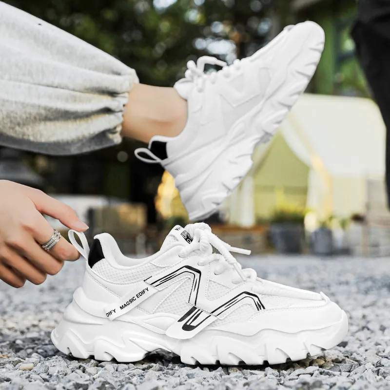 PNKE Slip Resistant, Abrasion Resistant, Breathable, Lightweight, Height Increasing Low Top Chunky Sneakers Men's-4