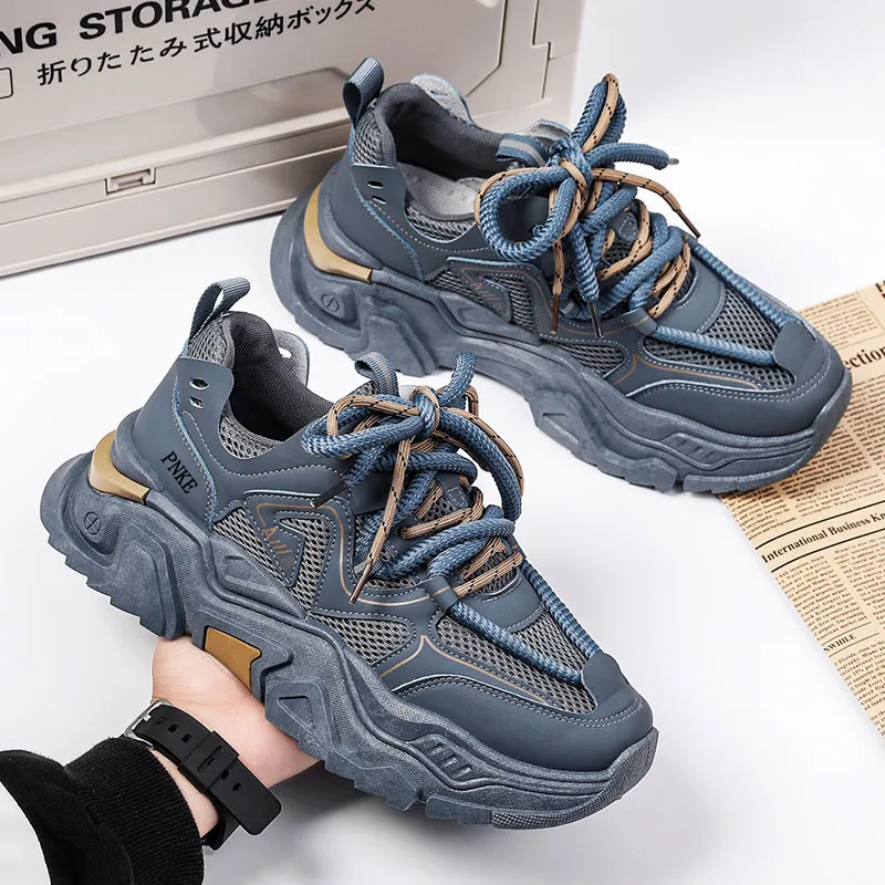 PNKE Anti-Slip Wear-Resistant Breathable Height Increasing Low-Top Chunky Sneakers Men's White Green-18