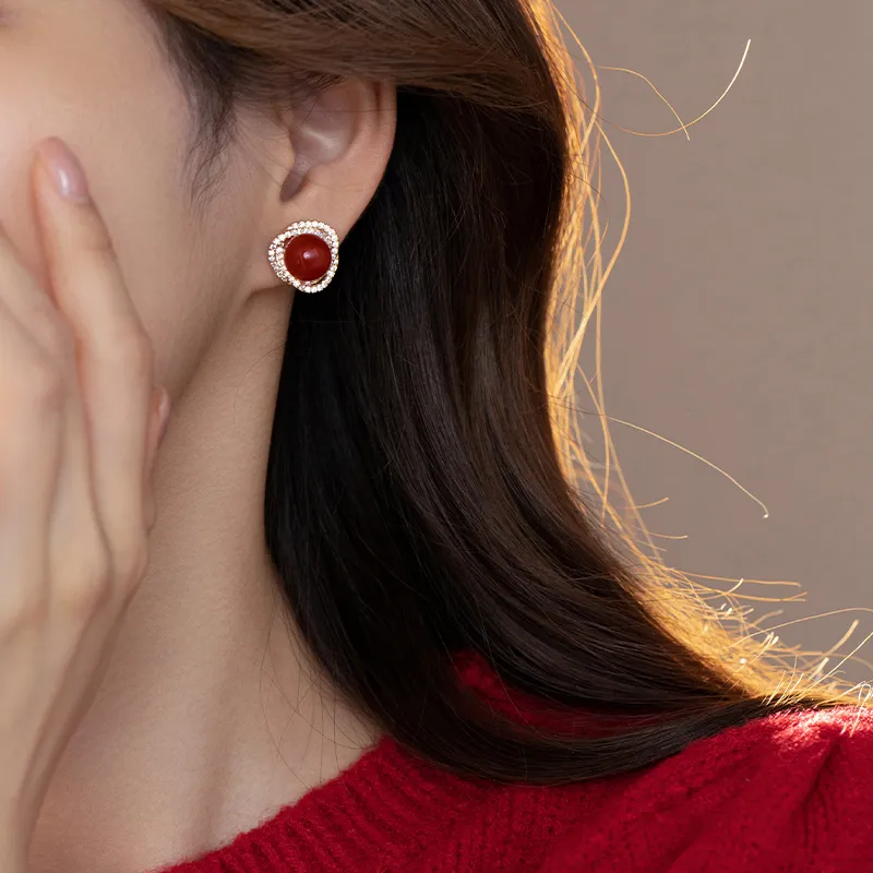 WAW Gold Plated Copper Zircon Glass Earrings Women's-5